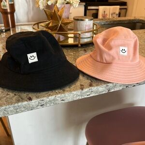 Black and Pink Bucket Hats with Smiley Face